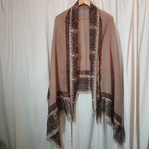 Vtg Nalini Wool Blend & Silk Scarf Shawl Brown Boho Hippie Rectangle 78"×35"